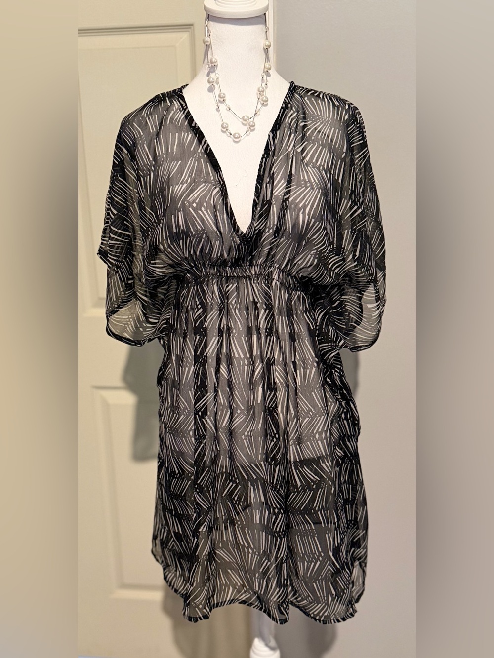 Sheer Black and White bathing suit cover up- One Size